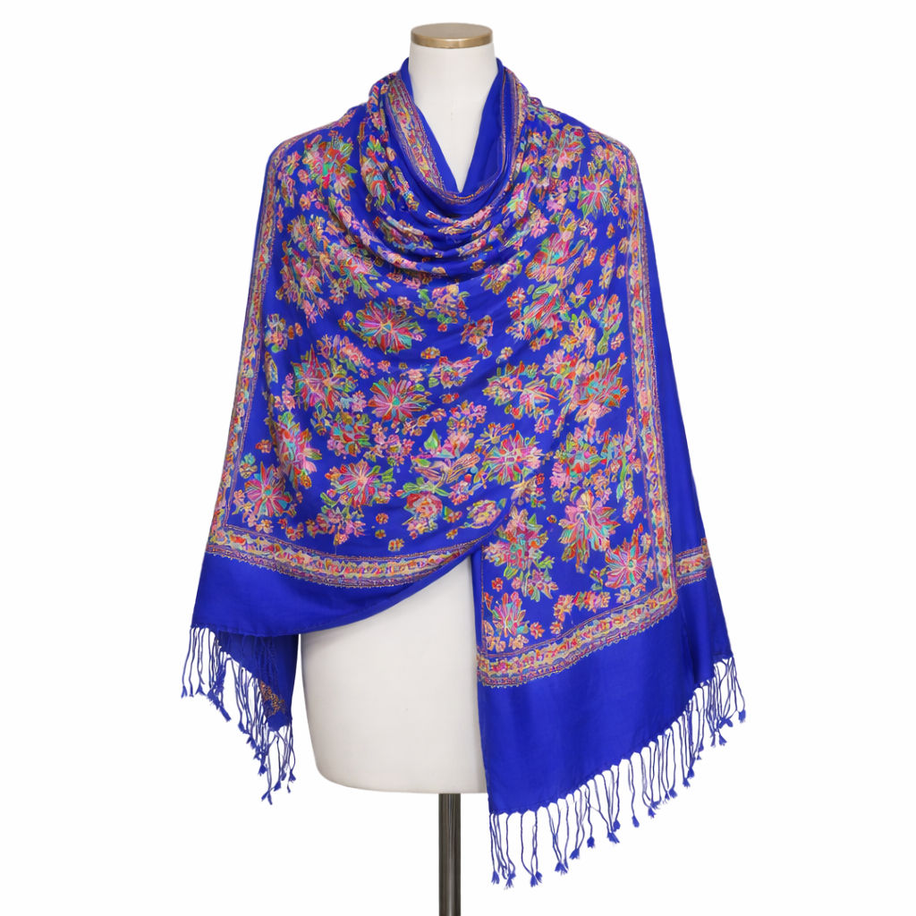 Royal Blue Stole With Floral Embroidery